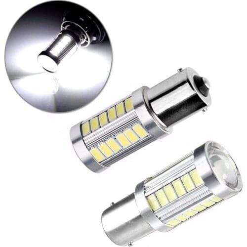 2Pcs New White Bulb LED Car BA15S P21W 1156 Backup Reverse Light 33-SMD 5630 12V Car Tail Bulb Running Signal Lamp