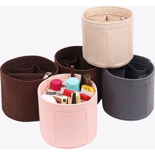 2 Style Felt Cloth Insert Bag Organizer Makeup Round Organizer Travel Inner Purse Portable Cosmetic Bags