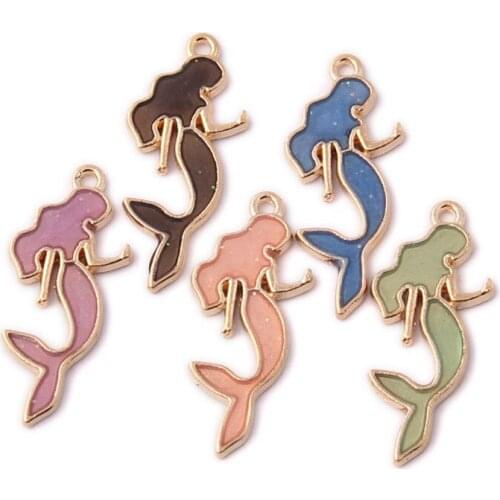 20pcs/Lot Enamel Multi-colored Mermaid Shape Diy Jewelry Alloy Accessories Drip Earring Pendant Accessories 30*12mm