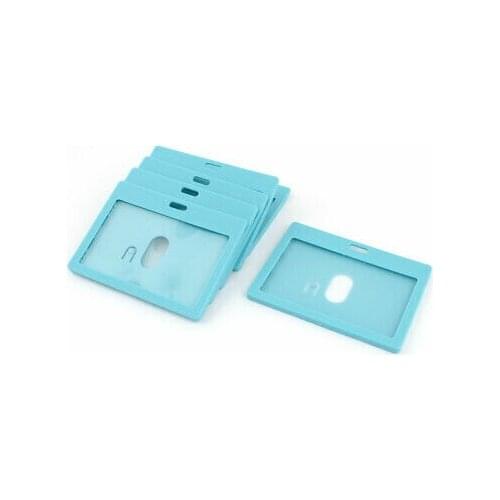 6pcs Blue Plastic Horizontal ID Card Badge Holder 9cm x 5.4cm