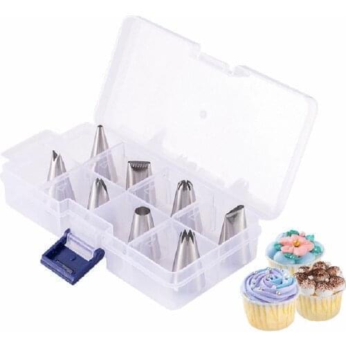 9Pcs Icing Piping Nozzles Stainless Steel Flower Cream Pastry Tips Nozzles with Box Cake Decorating Tools