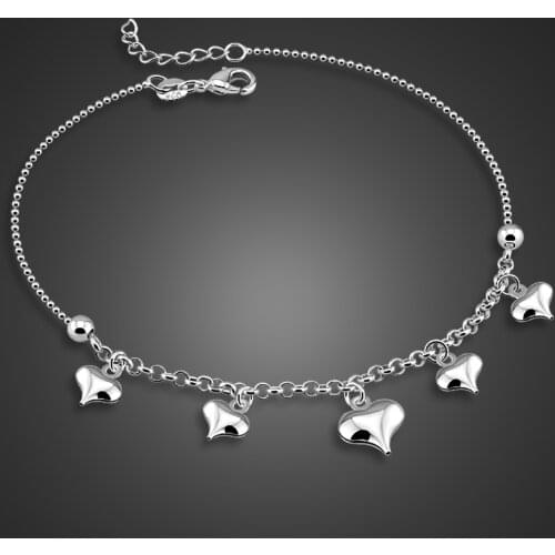 Bohemia Heart Anklets Summer Beach Barefoot Sandals Accessories Women 100% 925 Sterling Silver Anklet Bracelet Foot Jewelry