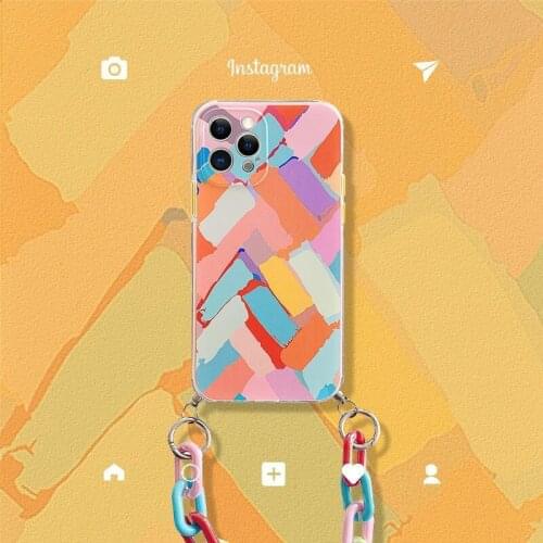 Graffiti Bracelet Cases For iPhone 12 Mini 11 Pro Max X XS XR 7 8 Plus SE With Colorful Chain Soft Back Cute Chain Back Cover