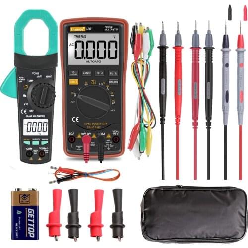 Auto Ranging Digital Multimeter and 1000A Clamp Meter - with Storage Bag Battery Alligator Clips Test Leads for AC/DC