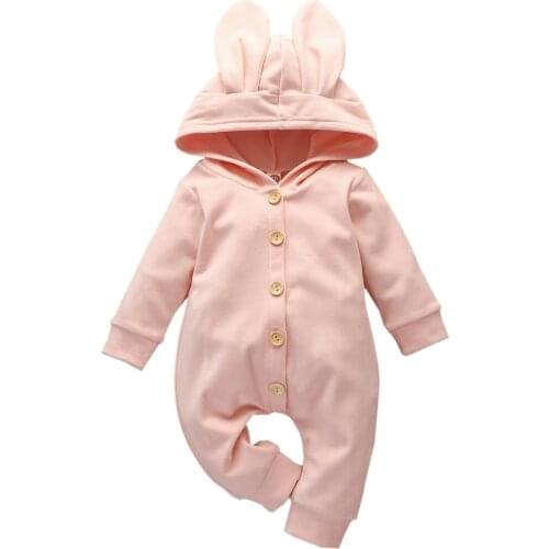Infant boys and girls rabbit ears one-piece romper single-breasted long romper European style cute romper