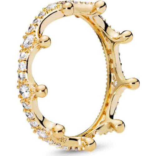 DINGLLY Fashion Rose Gold Zircon Crown Rings For Women Men Couple Friendship Stackable Ring Wedding Engagement Jewelry Gift