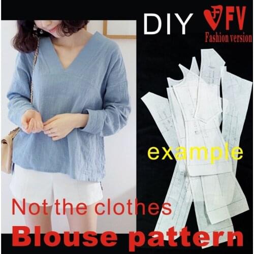 Womens cotton and linen fabric improved Hanfu small shirt garment pattern 1:1 cropping drawing BCY-68