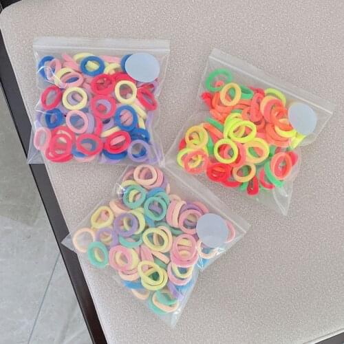 100 PCS/set All-match Base Hair Rope Large Intestine Hair Circle Elasticity Girls Head Rope Candy Color Small Rubber Band