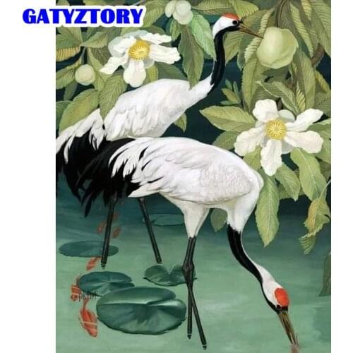 GATYZTORY Painting By Numbers Red-Crowned Crane Animals HandPainted Kits Drawing Canvas Pond Pictures Home Decoration DIY Gift