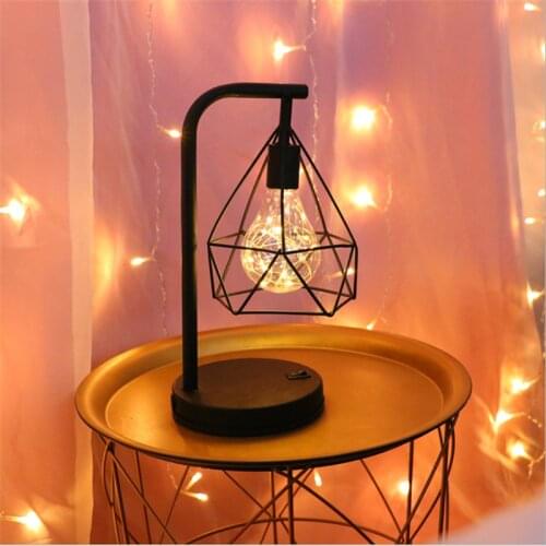 Wrought Iron Led Night Light Creative Table Lamp Bedroom Bar Cafe Decoration Rechargeable Christmas Gift Creative Atmosphere