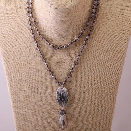 Fashion Bohemian Tribal Long Jewelry Glass Beads long Halsband Gray Glass Drop Pendant Necklace