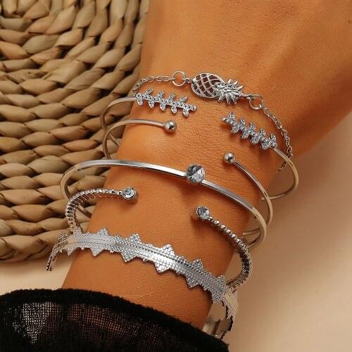 Modyle Alloy Pineapple Bracelet Set 6 Piece Open Bracelet Bracelets for Women Accessories Chain & Link Bracelets Metal