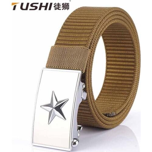 2021 Hot Sell Males Belt 120cm*3.4cm Tank Pattern Nylon Weave Tactical Waistband Star Metal Automatic Buckle Cinturon Hombre