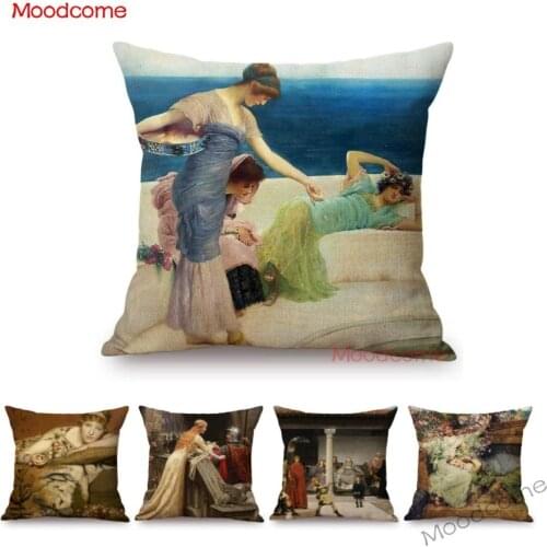 Alma-Tadema Aestheticism Ancient Rome Luxury Life Elegant Woman Lady Cotton Linen Sofa Cushion Cover Home Decor Art Pillow Case