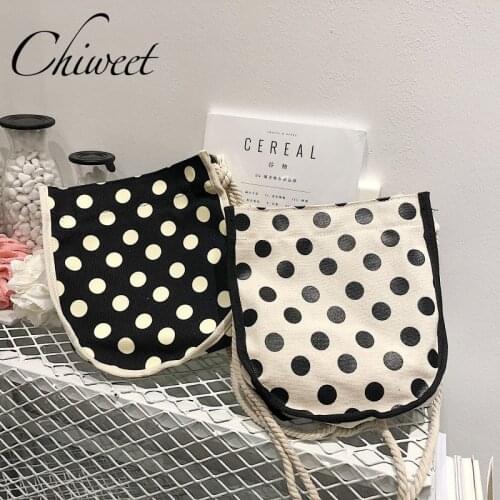 New Designer Wave Point Canvas Bag Girl Cute Fresh Shoulder Bags Brand Panelled Dot Bucket Bag Handbags For Women Messenger Bags