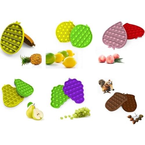 Novetly Fruit Shape Push Bubble Toys Pineapple Pear Autism Anxiety Stress Relief Soft Squeeze Toy Educational Toys