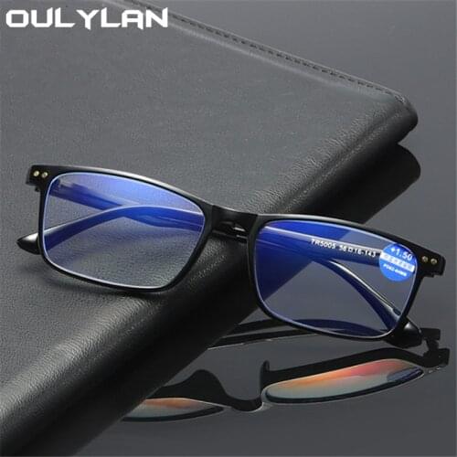 Oulylan Anti Blue Light Computer Reading Glasses Women Men Square Presbyopic Glasses Ultralight Diopters +1 1.5 2 2.5 3 3.5 4