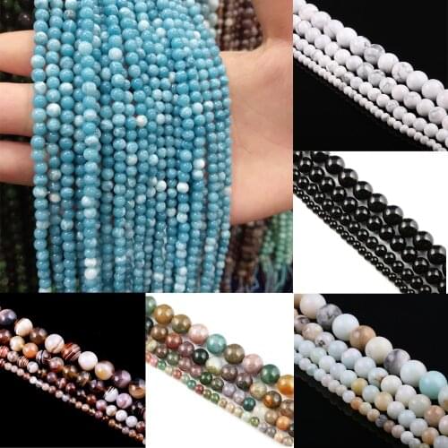 Natural Stone Bead Round Turquoises Larimar Tiger Eye Loose Spacer Beads 4/6/8/10/12mm for Jewelry Making DIY Necklace Bracelet