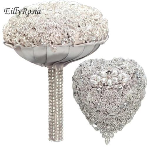 EillyRosia Luxury Crystals Bridal Bouquet Wedding Flowers Silver Beading Pearls Jewelry Tassel Bride Bouquet Rhinestones Flowers