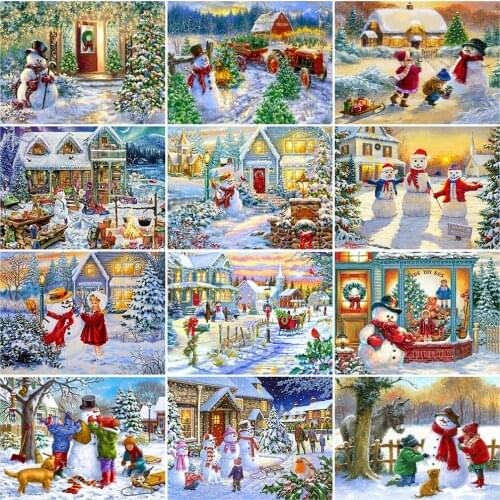 Christmas Full Diamond Painting Winter Scenery 5D Diamond Embroidery Snowman Cross Stitch Mosaic Artist Home Decoration Gift