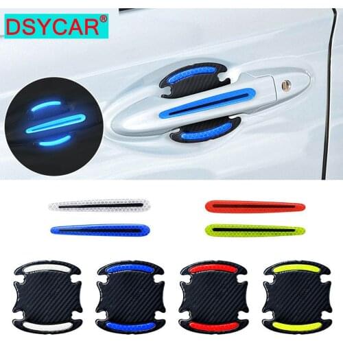 DSYCAR Car Safety Reflective Strips Carbon Fiber Car Door Handle Paint Scratch Protector Sticker Cover Guard Protective Film