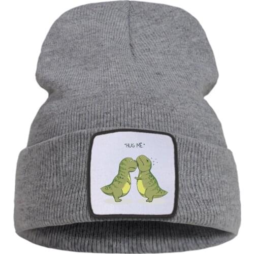 Dinosaur Hug Me Cartoon Beanie Hat Casual Creativity Knitted Cap Flexible Hot Sale Skullies Hats Casual Warm Winter Hedging Caps