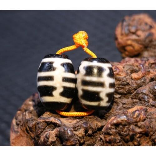 Treasure Unique Energy A Pair of Tibetan Agate KingKing Faqi Daluo dZi Bead Pendant Amulet Timestown UPD21103A