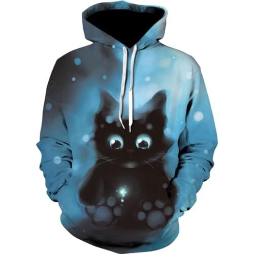Spring/autumn 2020 womens long-sleeved printed hoodie 3D animal cute cat casual high-quality sweatshirt