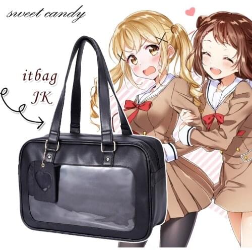 Japanese Student Bags JK uniform bag transparent PU shoulder bag handbag Cosplayers can bring badge display bag
