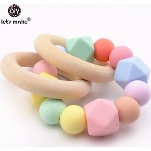 Lets Make Colorful Silicone Bead Chewable Food Grade BPA Free Round Beads Baby Shower Gift Jewelry Silicone Teether Bracelets
