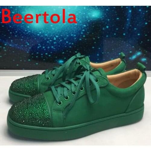 Green Sneakers Bling Crystal Mens Flats Shoes Casual Style Round Toe Tenis Masculine Brand Designers Chaussures Big Size