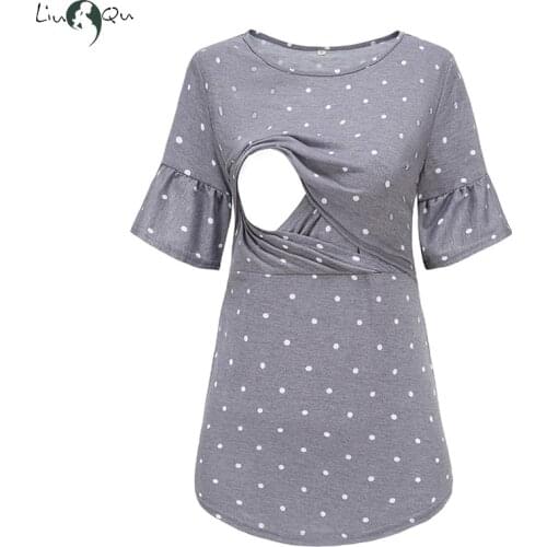 Womens Striped Maternity Blouse Pregnancy flared sleeves Short Tops Round Neck Breastfeeding Mama Clothes Casual Loose Tunic