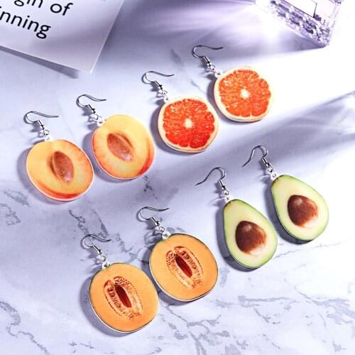 2019 New Cute Peach Grape Banana Fruit Dangle Hook Earrings for Women Summer Piercing Jewelry Gift