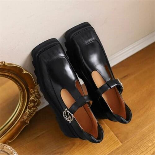 Spring and autumn ladies high heels square toe T-strap fashion buckle decorative high heels increase thick sole retro high heels