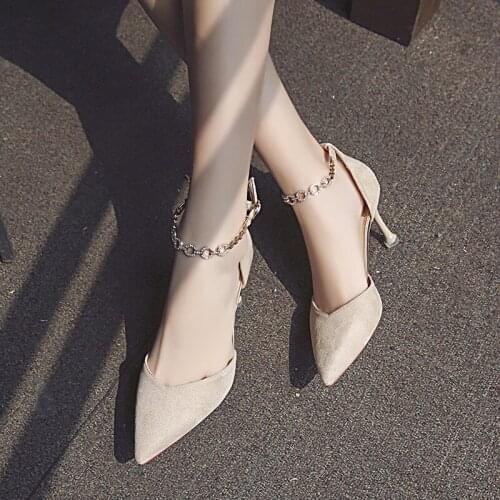 French girl high heels female summer 2020 new all-match stiletto buckle Square heel Med (3cm-5cm) Basic