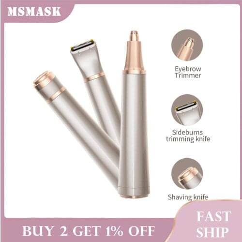 3 in 1 Women Electric Epilator Bikini Eyebrow Nose Lady Trimmer Facial Hair Removal Face Body Painless Female Shaver Depilator
