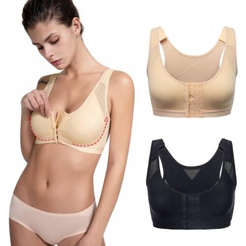 Womens Back Support Posture Corrector No Padded Slim Wireless Tops Chest Lifter Breast Shapewear Full Coverage Front Closure
