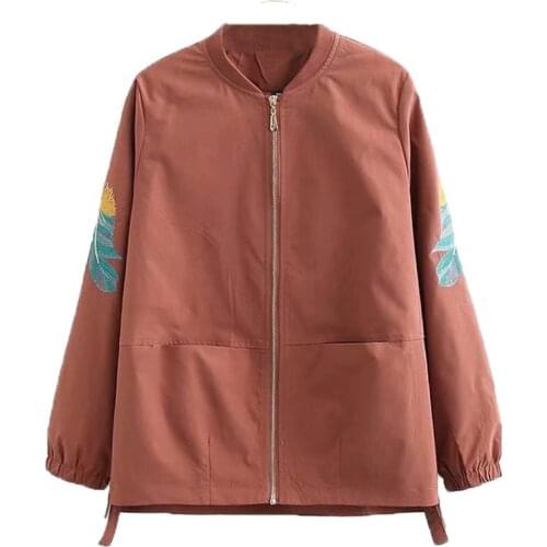 Plus size 4XL 5XL Womens Trench Coat New Casual Tops Korean Stand collar Zipper Embroidery Outerwear Female Windbreakers AH27