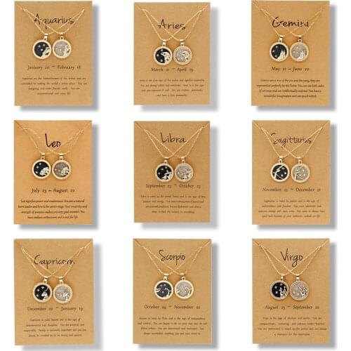 12 Horoscope Zodiac Sign Rose Gold Coins Pendant Necklace Aries Leo White Black Resin Disk Lovers Necklace Choker Couple Jewelry