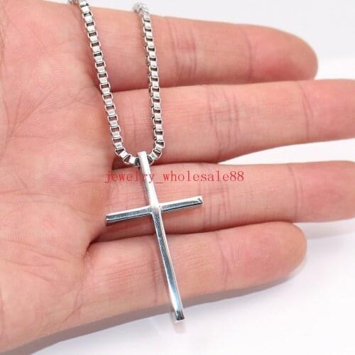 2.4mm 18''-28'' Choose Box Link chain Necklace stainless steel Simple design of religion Cross Pendant Gifts