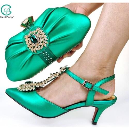 2021 Elegant Italian Design Fashion Special Style Luxury Party Ladies Shoes and Bag Set Decorated With Rhinestone in Teal Color