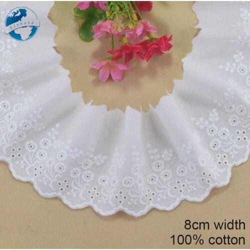 8cm Wide 100% Cotton Embroidery Lace White Sewing Ribbon Fabric Warp Knitting DIY Garment Wedding Accessories Guipure Trim #4242
