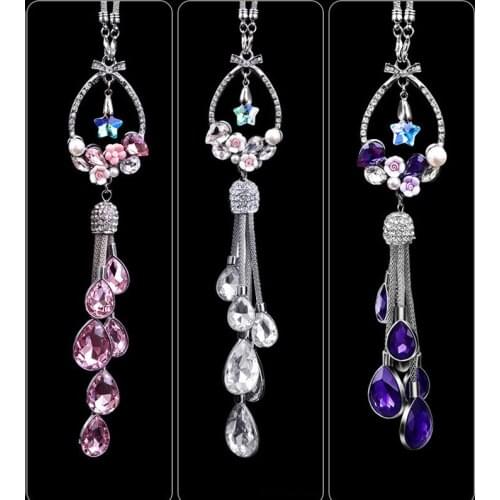 Beautiful Girl Car Accessories Lucky Star Swan Crystal Hanging Ornaments Women Rear View Mirror Decoration Luxury Rhinestone