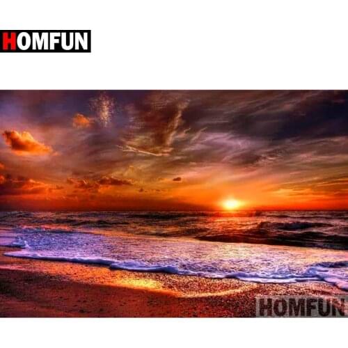 HOMFUN Full Square/Round Drill 5D DIY Diamond Painting "Sea sunset scenery" 3D Diamond Embroidery Cross Stitch Home Decor A19709