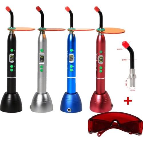4 color Dental Supplies LED Cordless Wireless Curing Light Lamp Composite Resin Material Colorful + Rod Tip + Glass D2