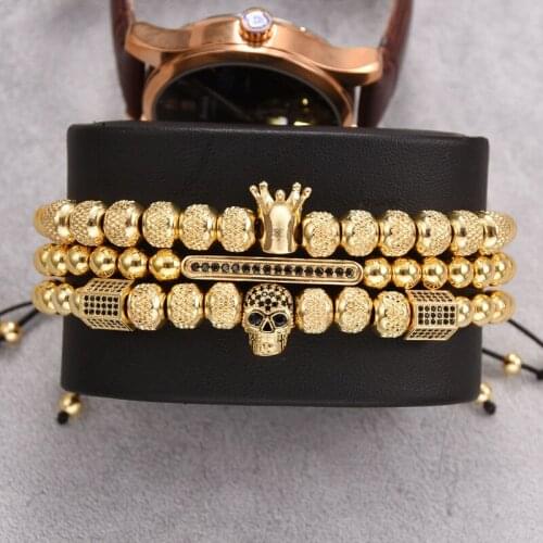 Luxury bracelet set 3pcs crown Men bracelet Stainless steel men bracelet Bracelet Adjust size men charm bracelet