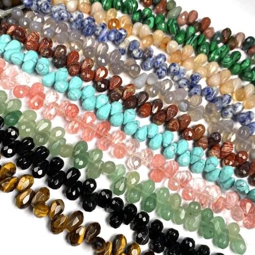 Natural Stone Rose Quartze Beads Water Drop Shape Turquoises Faceted Loose Beads for Jewelry Making Bracelet DIY Necklace