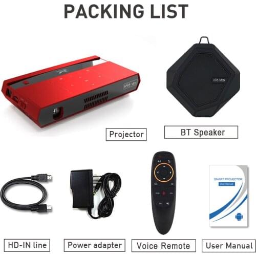 DHL 1pc H96 MAX DLP Portable Projector LED S912 Android 8 Core CPU Full HD 4K WIFI 5G Bluetooth speaker tripod gift