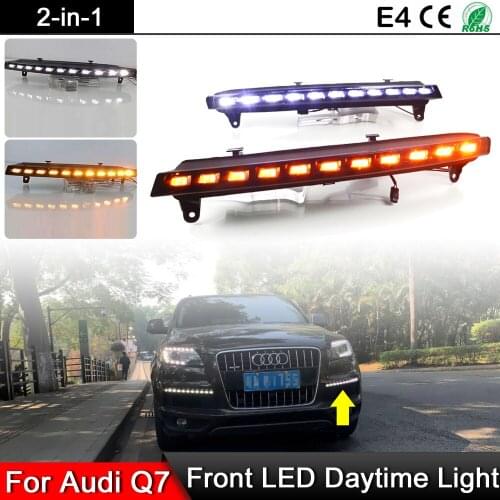 1 Pair For Audi Q7 2006-2009 White DRL Daytime Light With Dynamic Amber Turn Signal Sequential Blinker Light