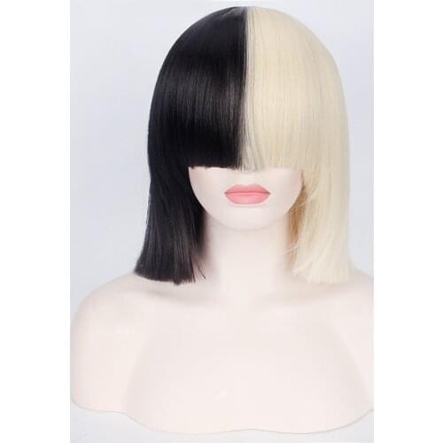 This Is Acting Sia Women Black Blond Short Straight Wig Cosplay Costume Heat Resistant Synthetic Hair Party Wigs